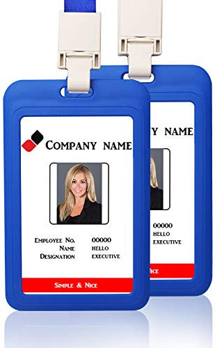 Lot de 2 porte-badges verticaux en plastique avec fenêtre transparente pour bureau, école, cartes de crédit, cartes de proximité, clés de permis de conduire, bleu