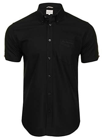 Ben Sherman Men's Button-Down Collar Oxford Shirt, Short Sleeved, Regular Fit (Black (Embroidered Pocket Logo)) XL