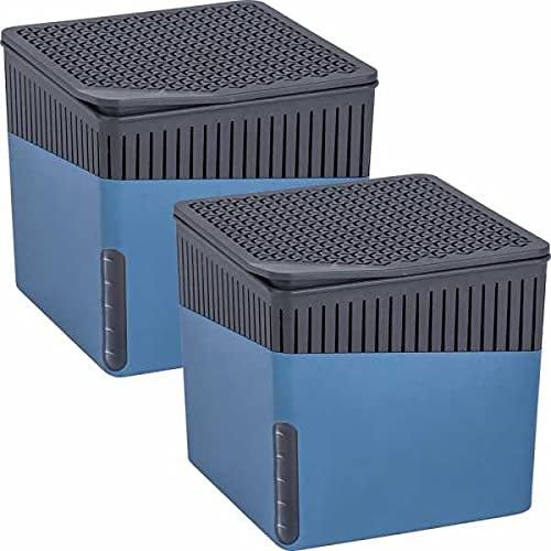 WENKO 2 x Raumentfeuchter Cube, Luftentfeuchter reduziert Schimmel & Gerüche, Auffangschale mit 2 x 1 kg Granulatblock, nachfüllbar, fasst bis zu 1,6 l Feuchtigkeit, 16,5 x 15,7 x 16,5 cm, Blau