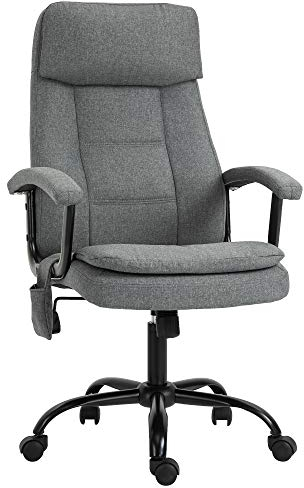 Vinsetto Bürostuhl Massage höhenverstellbarer Chefsessel Gamingstuhl mit Massagefunktion, ergonomischer Drehstuhl Massage Sessel Lendenwirbelsäulenmassage Leinen-Gefühl Grau 63 x 70 x 112-121 cm