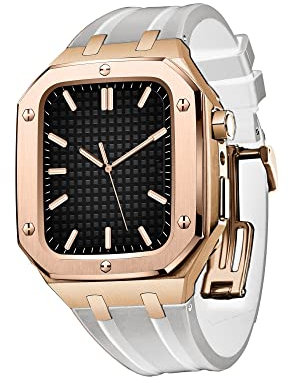 CZKE Case de Metal para Apple Watch 7 45mm Correa de silicio Protector para iWatch 6 5 4 SE 44mm Cubierta Protectora Completa de Hombres con Herramientas