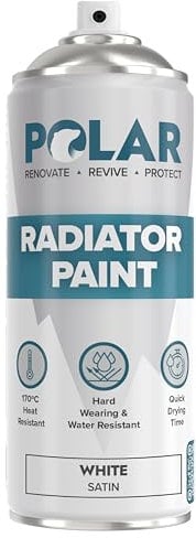 Polar Specialist Coatings Satin White Radiator Spray Paint - 400ml - Heat Resistant up to 100ºC - Quick Drying & No Primer needed - Exterior Surfaces of Radiators, Hot Water Tanks & More