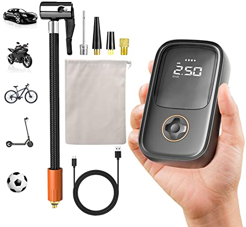 Pompa per bicicletta elettrica con batteria da 2000 mAh, pompa ad aria elettrica compressore per bicicletta con display LCD digitale e luce LED, moto, auto palla