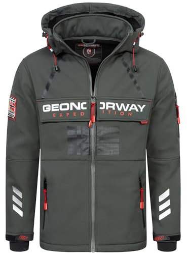 Geographical Norway Herren Herbst Winter Jacke Softshell Jacke Windbreaker Übergangs Regen Jacke Sport, Farbe:Dunkelgrau, Größe:L 50