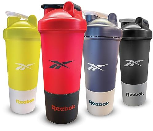 Reebok Botella agitadora con diseño atlético, botellas agitadoras de 17 onzas, botella mezcladora de proteínas, botellas agitadoras para gimnasio, correr, senderismo, etc. Sin BPA (rojo)