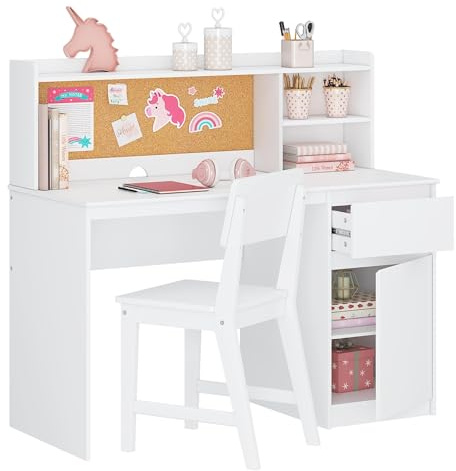 UTEX Wooden Kids Desk and Chair Set with Hutch and Storage for Ages 5-12