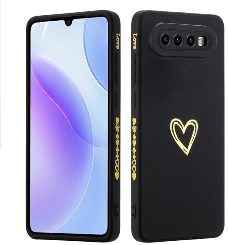 LENGRACE für Samsung Galaxy S10 Plus Liebesmuster Hülle,Galvanik Goldfarbene Herzmuster Stilvoll für Mädchen Frauen Stoßfeste Silikon TPU Handyhülle-Schwarz