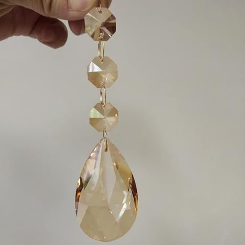 Kronleuchter Kristall Prismen Anhänger 5 STÜCKE 63mm Champagner Netzförmige Anhänger Gold Kristall Lampe Kronleuchter Prismen Teile Dekor