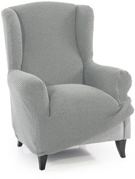 FAVERTI® Super elastischer Sesselbezug für Ohrensessel, 1-Sitzer, 70 bis 100 cm, Modell Novelle, hellgrau, Qualitätsschutz aus Jacquard-Stoff, Baumwoll-Touch, Ohrensesselschutz
