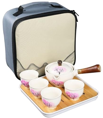 Tea Pot Set Chinese Tea Set Porcelain Tea Set Japanese Teapot Porcelain Japanese Tea Set with 360 Rotation Tea Maker and Infuser Portable Travel Tea Set with Anti-scald Handle for Home Office 1