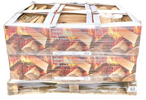 Leña de madera de haya y fresno en caja palé 120 x 80 x 70 cm con 12 cajas que contienen leña de haya y fresno