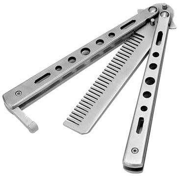 Faltbarer Taschenkamm Klappkamm Klappmesser Bart Haar Kamm Butterfly Design silber