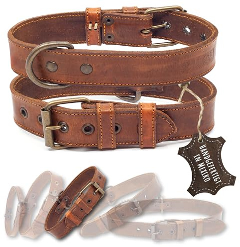 ALTEZAR Lederhalsband Hund - Natur Leder Braun - Hochwertig verarbeitetes Hundehalsband - Handgemacht in Mexiko - Größe M