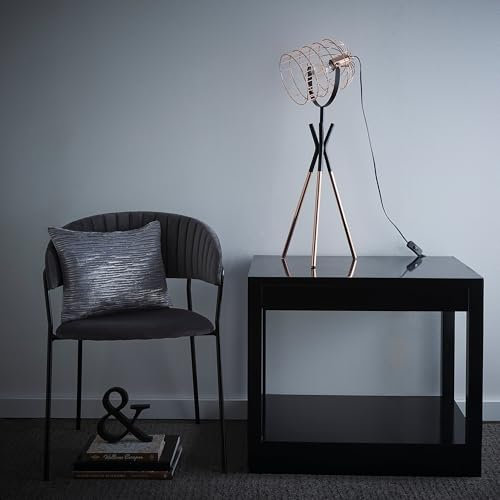 K LIVING Fulton Tripod Copper Table Lamp | Industrial Metal Cage Style Polished Copper and Black Minimalist Lighting for Modern Homes | Contemporary Table Light for Any Room in The Home