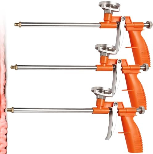 3 Stück PU Schaumpistole, Pistolenschaum, GOMETY Profi-Dosierpistole mit ergonomischem Kunststoffgriff Bauschaum Pistole aus Metall für Heimwerker und Profi zum Abdichten,Abdichten, Füllen, Orange