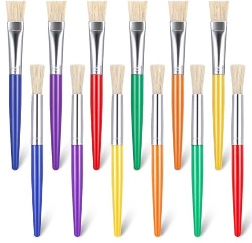 cobee Oil Paint Brush Set,12Pcs Bristle Paint Brushes Round Flat Paint Brush Tip with Short Stubby Plastic Handle Professional Artist Brushes for Acrylic Watercolor Crafts