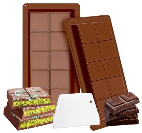 2 Moule silicone chocolat+1 Grattoir;10Cavités moule chocolat dubai;Moule tablette chocolat;Silicone de qualité alimentaire,Facile à Démouler,Idéal pour la fabrication de collations à la maison