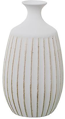 JARRÓN SURCOS CERÁMICA 39CM BLANCO MATE/DORADO_°21X39CM