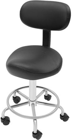 Tyvotrend Sattelhocker mit Rückenlehne, Drehhocker Arbeitsstuhl Arbeitshocker, 360° Drehbar Bürohocker mit Rollen, Höhe und Neigung Einstellbar, für Büro Salon Spa Massage Schönheit (Schwarz)