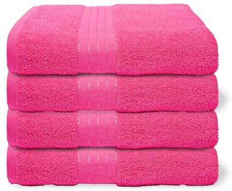 Brentfords Bath Towels Pack of 4, Super Soft 100% Cotton Shower Towel Highly Absorbent Fade Resistant Quick Dry Large Bath Towel For Bathroom Gym Spa, Bright Pink-70X115cm