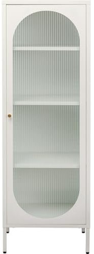 Kare Design Vitrine Naxos, Weiß, Kommode, Aufbewahrung, Stahlgestell, Glas Tür, Wohnzimmer, Flur, Schlafzimmer, 150x50x35 cm