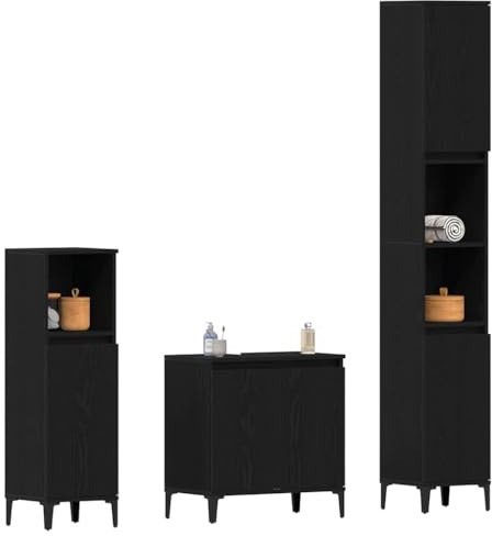 vidaXL Badezimmermöbel-Set 3 STK. Schwarz Eichen-Optik | Ein Set, das du umstellen kannst, um es an deinen Raum anzupassen, Nutzt die engen Stellen optimal aus,