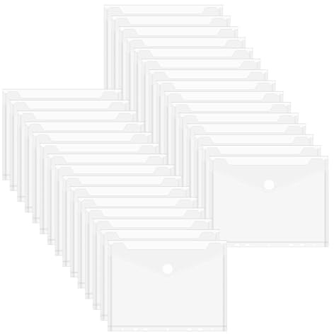 JEFURE A5 Dokumententasche, mit Klettverschluss, Transparent, 30 Stück | Dokumentenmappe mit 7 Löchern, Wasserabweisend, für Dokumente Organisation, Büro und Schule