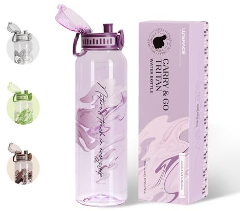 UZSPACE Gourde Sport 1L - Gourde Adulte Transparente sans BPA à Motif Artistique - Étanche Bouteille d'eau - Idéale pour Fitness et Plein Air, Violet