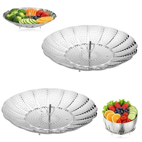 2 Stück Einstellbar Dünsteinsatz, (15cm-22,5cm) Dampfgarer Einsatz, Dampfeinsatz für Topf, Edelstahl Dampfgarer, Einstellbar Edelstahl Dampfgarer für Gemüse Fisch Meeresfrüchte und verschiedenes