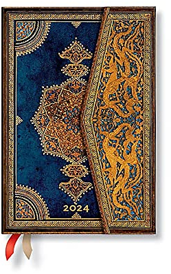 Paperblanks 12-Monatskalender 2024 Safawidisch Indigo | Horizontal | Mini (100 × 140 mm)