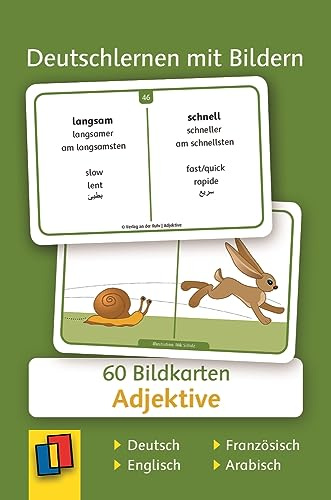 Adjektive - Deutsch, Englisch, Französisch und Arabisch: 60 Bildkarten (Deutschlernen mit Bildern)