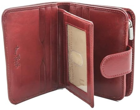 Tony Perotti Kompakte Damen-Clutch, Kreditkartenetui aus italienischem Bullenleder, mit Ausweis- und Münzfach mit Reißverschluss, Rot/Ausflug, einfarbig (Getaway Solids), Einheitsgröße