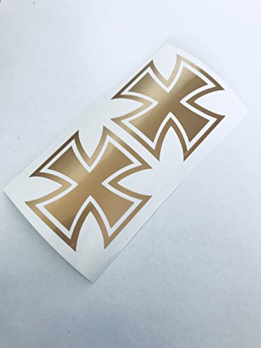 Schönheits Shop 2X Eiserne Kreuz Gold Metallic Iron Cross Sticker Auto Aufkleber Tuning Oldschool