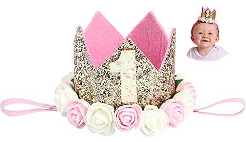 Hitopin 1 Stücke Geburtstag Krone Mit der Nummer 1, Baby Princess Crown Geburtstagskrone Haarband Haarschmuck Prinzessin Geburtstagskrone Mädchen Haarband Baby Geburtstag Hut (Rosa)