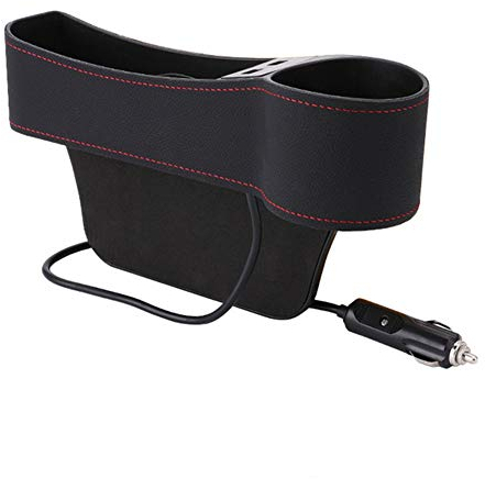 ihreesy Boîte de Rangement pour Siège Écart de Voiture Cuir PU Porte-gobelet avec 2 Trous de Chargement USB pour Téléphones Mobiles Clés Cartes,Ligne Rouge Noire Côté Passager