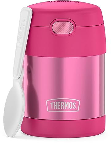 THERMOS FUNTAINER - Tarro de comida para niños con aislamiento al vacío de acero inoxidable de 10 onzas con cuchara plegable, color rosa