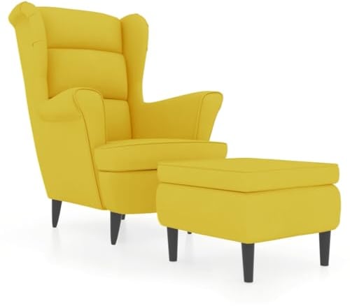 vidaXL Ohrensessel mit Hocker Armlehnen Fernsehsessel Polstersessel Loungesessel Wohnzimmersessel TV Sessel Ruhesessel Relaxsessel Senfgelb Samt