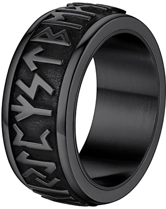 Supcare Stainless Steel Thumb Rings for Men Black Rotating Anxiety Ring Nordic Jewelry Pagan Rings Norse Rings for Women Viking Stuff Ring Gifts for Man Male Boyfriend Husband, 10