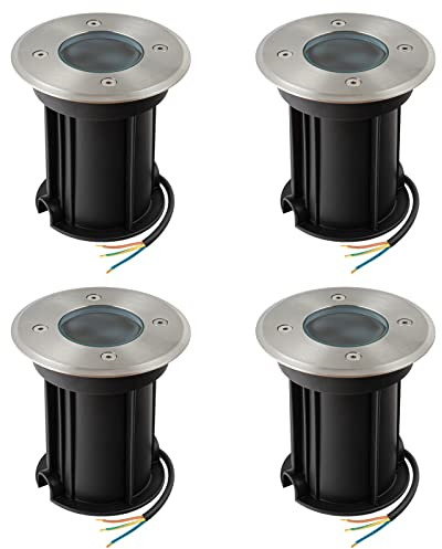 URing Foco led para empotrar en el suelo para GU10, IP67 Foco empotrable para suelo redondo, 230V foco exterior transitable para césped, plataforma, balcones, 30cm cable preinstalado, Ø11x12cm