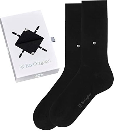 Burlington Herren Socken Basic Uni Gift Box M So Baumwolle einfarbig 2 Paar, Schwarz 0010, 40-46