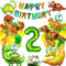 Dino Geburtstag Deko Set, 2 Geburtstag Junge,XXL Dinosaurier Folienballon,Jungle Geburtstagsdeko 2 Jahre Junge,Luftballons Grün für Dinosaurier Party Dekoration Dschungel Party Kinder