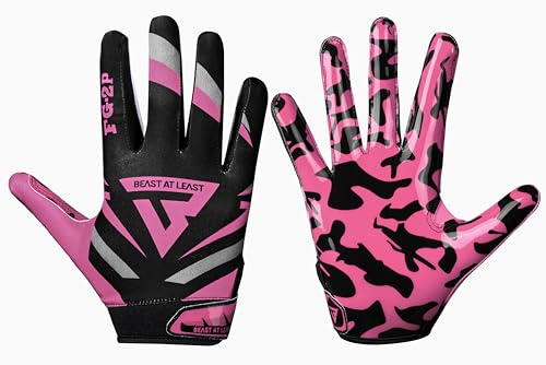 Beast AT Least Youth Football Gloves, Sticky Wide Receiver Gloves for Kids & Adults, Enhanced Silicone Grip for Flag Football Men Women (Pink, Youth S)