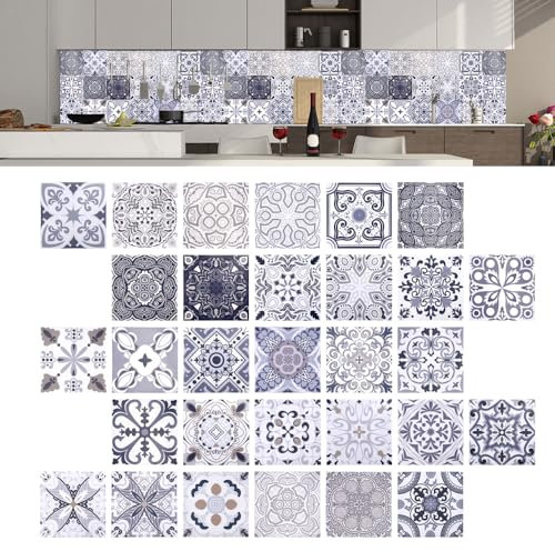 ZACUDA 30 PCS Autocollant pour Carrelage 15x15cm, Sticker Carrelage Adhesif Mural Salle de Bain Imperméable, Autocollant pour Carrelage Douche, Autocollant pour Carrelage Cuisine pour Cuisine