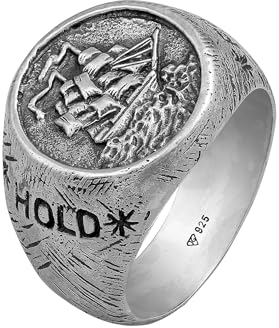 HG HAZE & GLORY Ring Herren aus 925 Sterling Silber, Schmuck Männer, Silberring oxidiert, Welle, Hold Fast