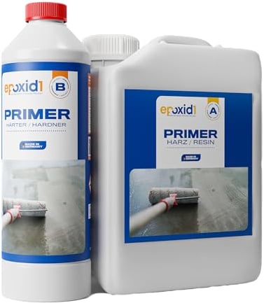epoxid1® Epoxidharz mit Härter [EP-Grundierung] - Epoxy Primer, Haftgrund für Bodenbeschichtung, Garage, Werkstatt & Keller, Spezialgrundierung - 2K Epoxid-Harz für Fußboden (~15m² (4.5kg))