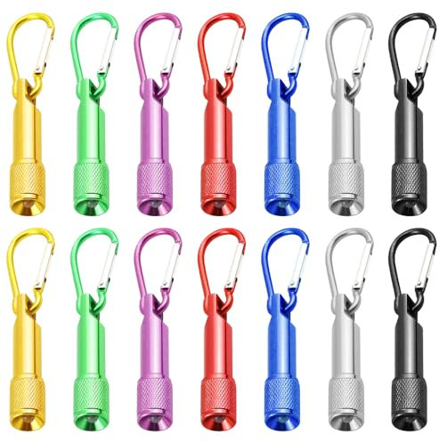 LYPPUL Mini Taschenlampe Schlüsselanhänger, 14Stück LED Schlü Sselanhänger Taschenlampe Aluminium Kleine, Taschenlampe Kinder Handlampe, Nachtleuchtenden Taschenlampe für Camping Wandern Notfälle