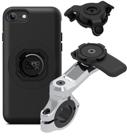 Quad Lock Motorcycle Handlebar Phone Mount PRO Chrome Kit with Vibration Dampener and iPhone SE (3rd / 2nd Gen) & 8/7 MAG Case