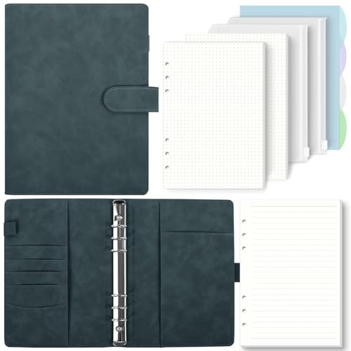 SKYDYE A5 Ringbuch, Ringbuch A5 Nachfüllbar,135 Blätter Nachfüllpapier, Notizbuch Mit Bindertaschen, a5 Binder Für Schulnotizen Und Reisetagebücher (Dunkelblau)