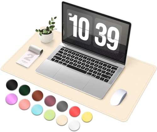BLESWIN Suede & Leather Desk Pad - Non-Slip Computer Mat for Mouse and Keyboard, Waterproof Desktop Mat for Writing, Large for Office/Home Decor (Beige, 60x34cm)