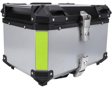 Asixxsix Motorrad-Topcase, 50 L Aluminium-Motorradkoffer mit Sicherheitsschloss, Herausnehmbares Isoliertes Futter, Reflektierender Aufkleber, Geeignet für Motorrad, Ersatz für (Silver)
